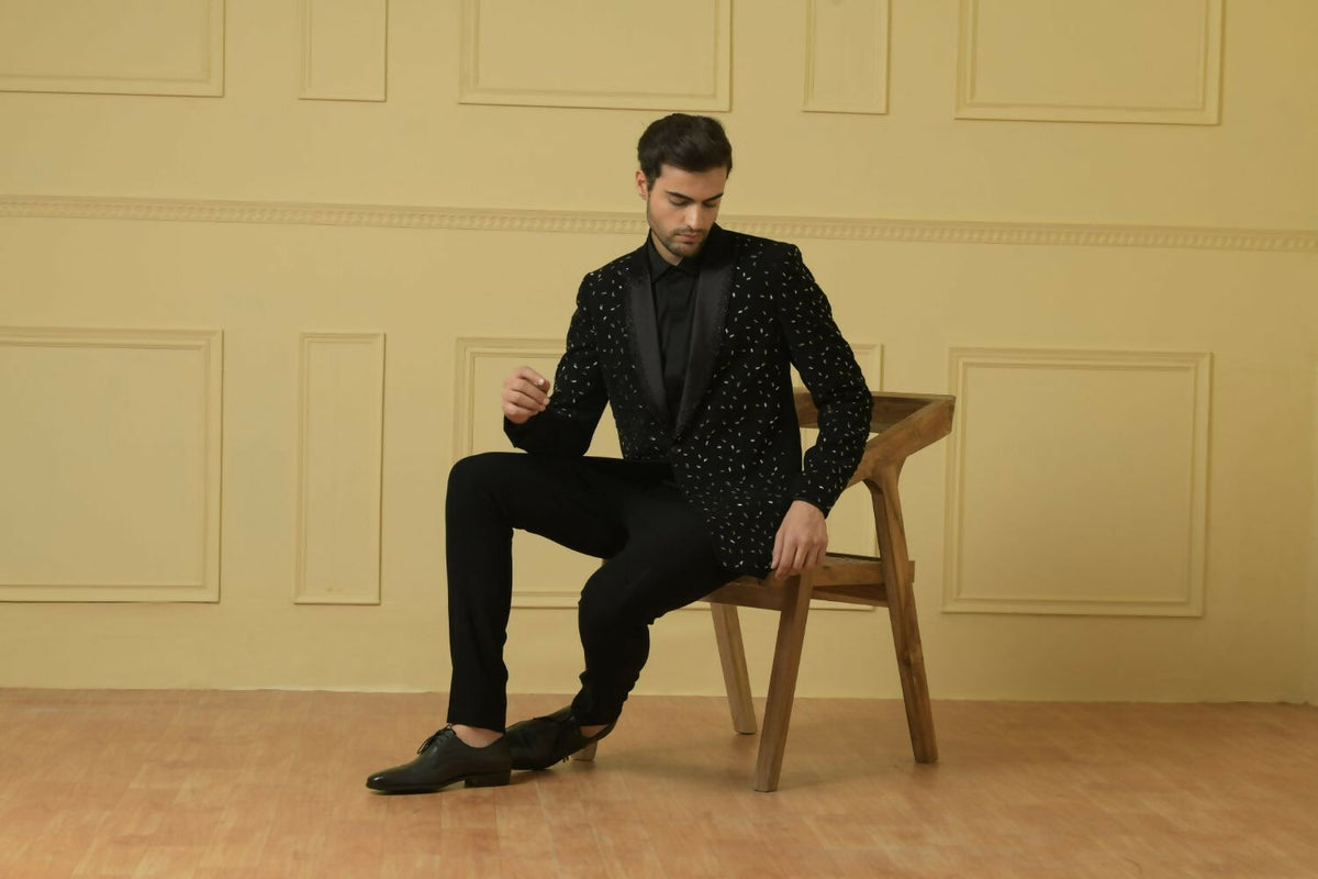Burgundy Designer Tuxedo With Black Satin Lapels by Hilo Design | Grocsy