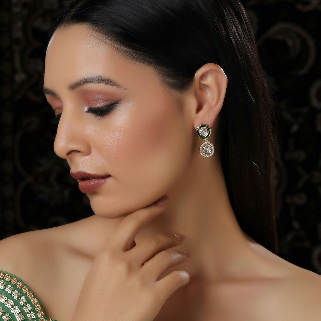Duet Gold and Meenakari Earrings (Gold) - Ruby Raang | Grocsy