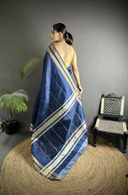 Joban Fashion Navy Blue Woven Pattern Raw Silk Kanjivaram Silk Saree | Grocsy