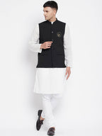 Even Apparels Black Pure Cotton White Kurta Sets With Eid Insignia Jackets PW668 | Grocsy