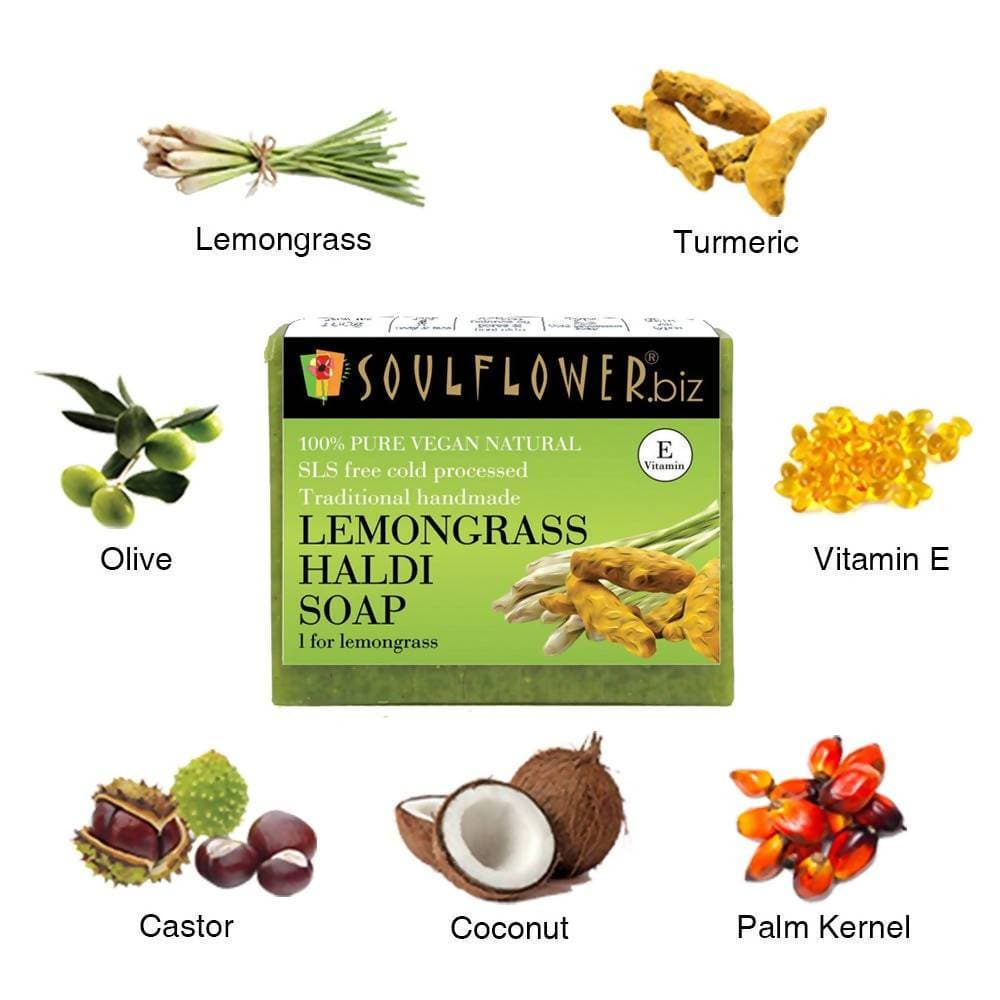 Soulflower Lemongrass Haldi Handmade Soap | Grocsy