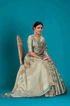 Sky Blue Soft Organza Woven Design Saree with Unstitched Blouse Piece - Zaara | Grocsy