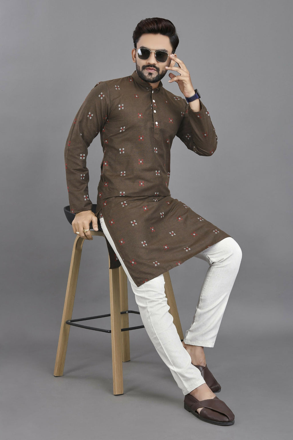 Anaita Brown Weaving Linen Cotton Straight Kurta | Grocsy