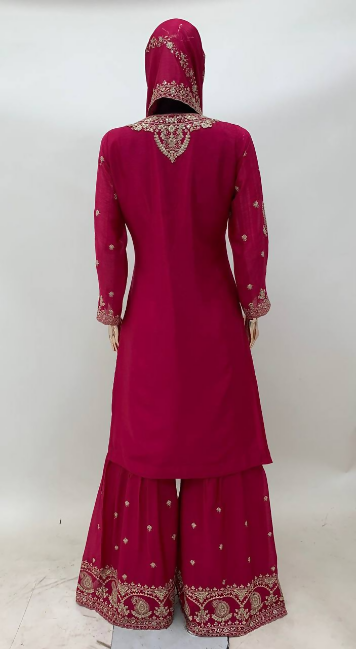 Lorenvalley Fashion Pink Chinon Embroidery With Sequince Work Salwar Kameez Stitched | Grocsy