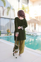 Teeya Creation Womens New Green Velvet With Rich Zari Coding Embroidered Work Kurta Pant Set | Grocsy