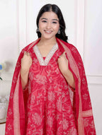 Miravan Women's red Embroidered Anarkali Kurta and Dupatta  | Grocsy