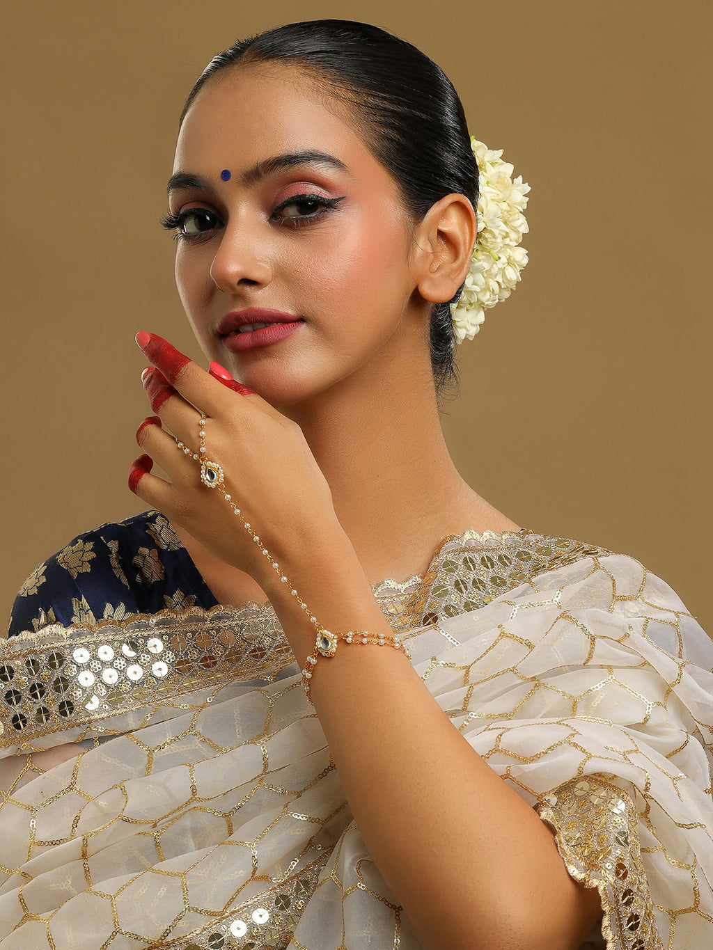 Ruby Raang Gold Kundan Haath Phool | Grocsy