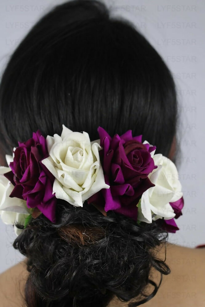 Purple and white Velvet Rose Gajra | Grocsy