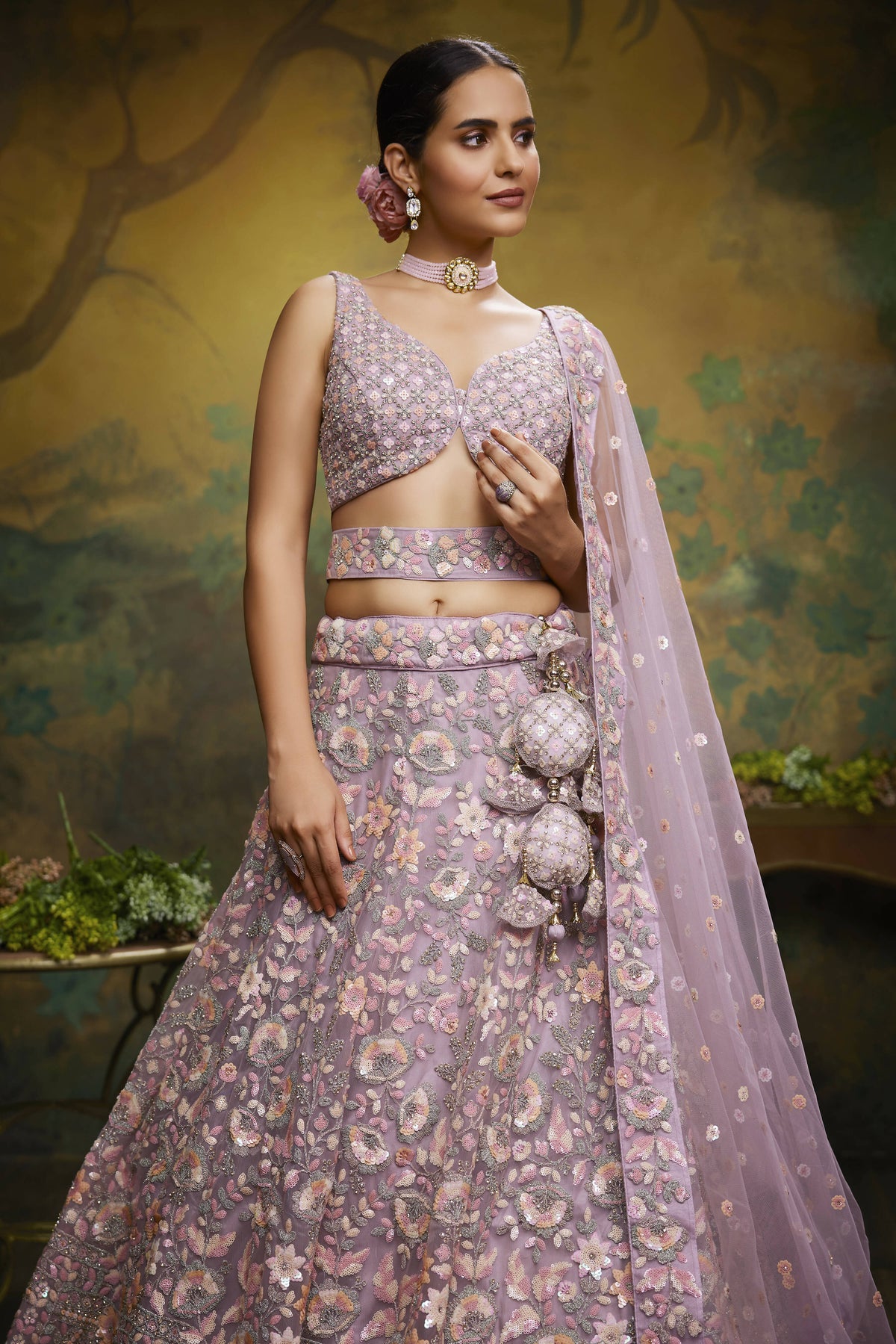 House of Panchhi Mauve Net Multi Sequins with heavy Zarkan embroidery Lehenga choli & Dupatta | Grocsy