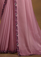 Purple Satin Silk Designer Saree with Unstitched Blouse - Norita Mahitha | Grocsy