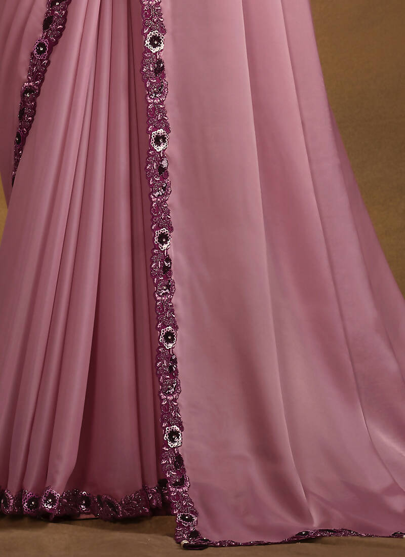 Purple Satin Silk Designer Saree with Unstitched Blouse - Norita Mahitha | Grocsy