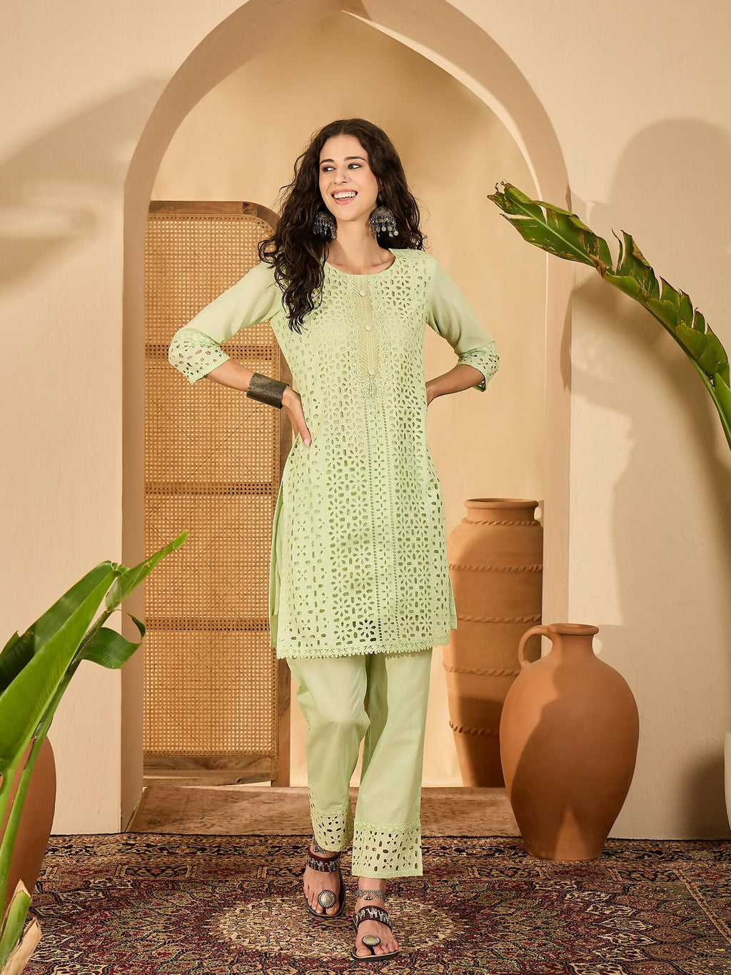 Joban Fashion Embroidery Green Pure Cotton Cord Set | Grocsy