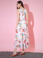 Myshka Women's White Floral Printed Empire Dress | Grocsy