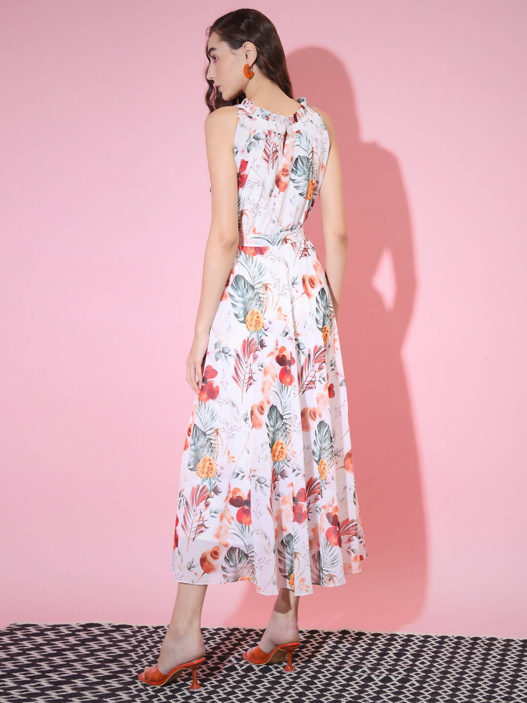 Myshka Women's White Floral Printed Empire Dress | Grocsy