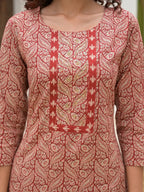 Yufta Yufta Embroidered Printed Maroon Cotton Kurta Set With Dupatta Set | Grocsy