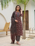 Yufta Yufta Piping On Yoke Floral Print Maroon Cotton Kurta Set With Dupatta Set | Grocsy
