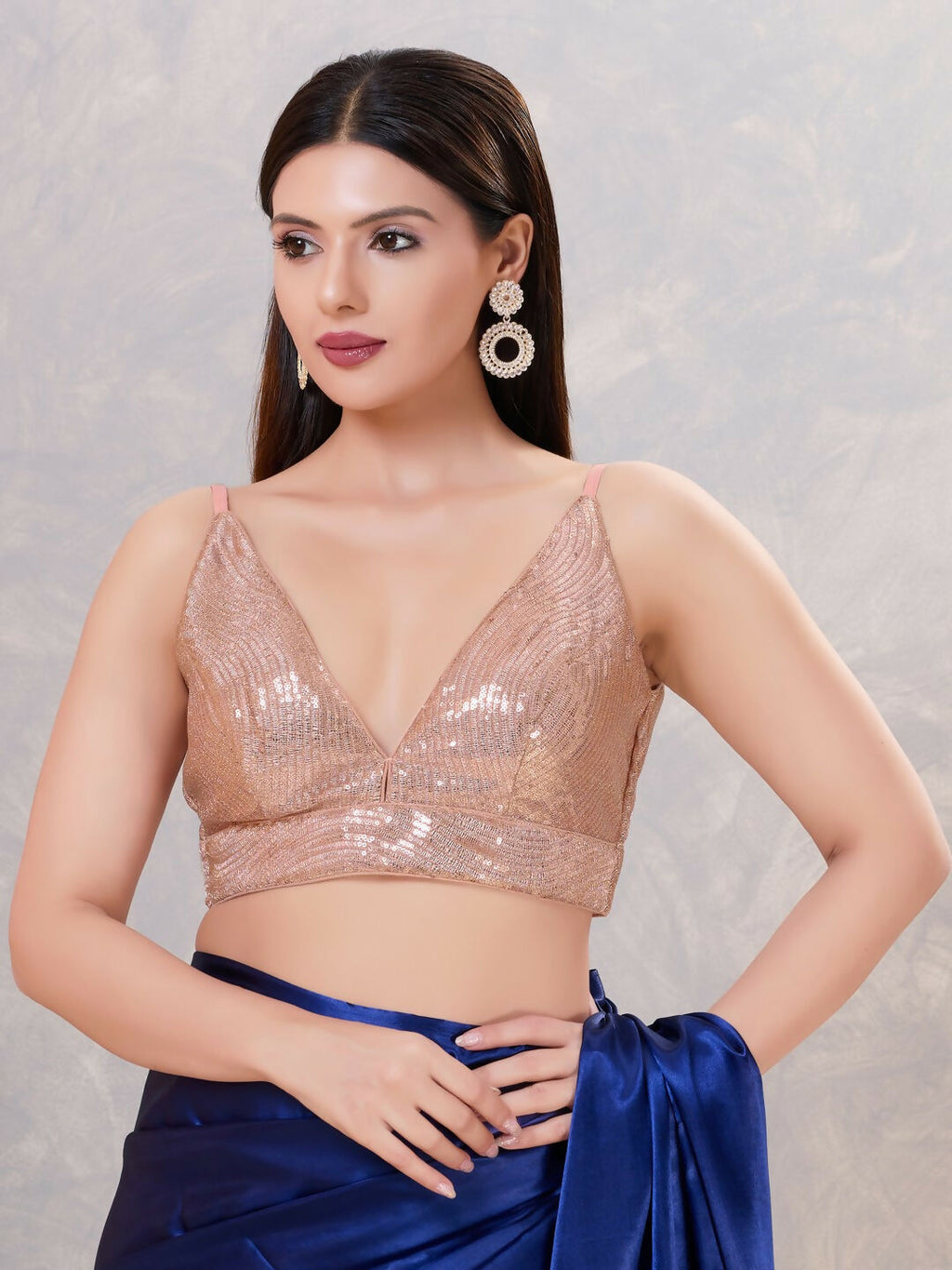 Joban Fashion Women Sequin Rose-Gold Stitched Blouse | Grocsy