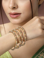NVR Women's Set of 4 Gold-Polished Beads Handcrafted Traditional Bangles