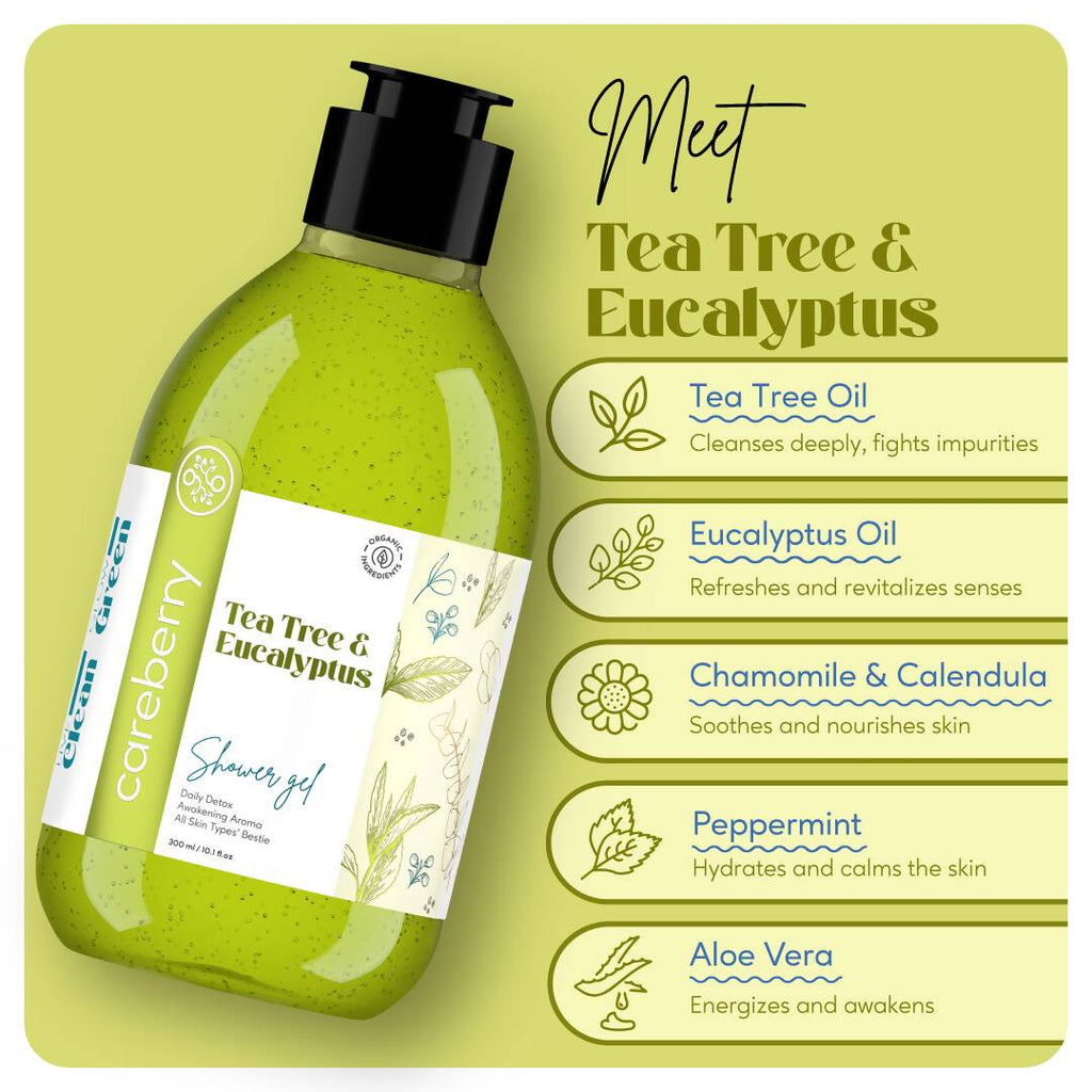 Careberry Tea Tree & Eucalyptus Oil Shower Gel | Grocsy