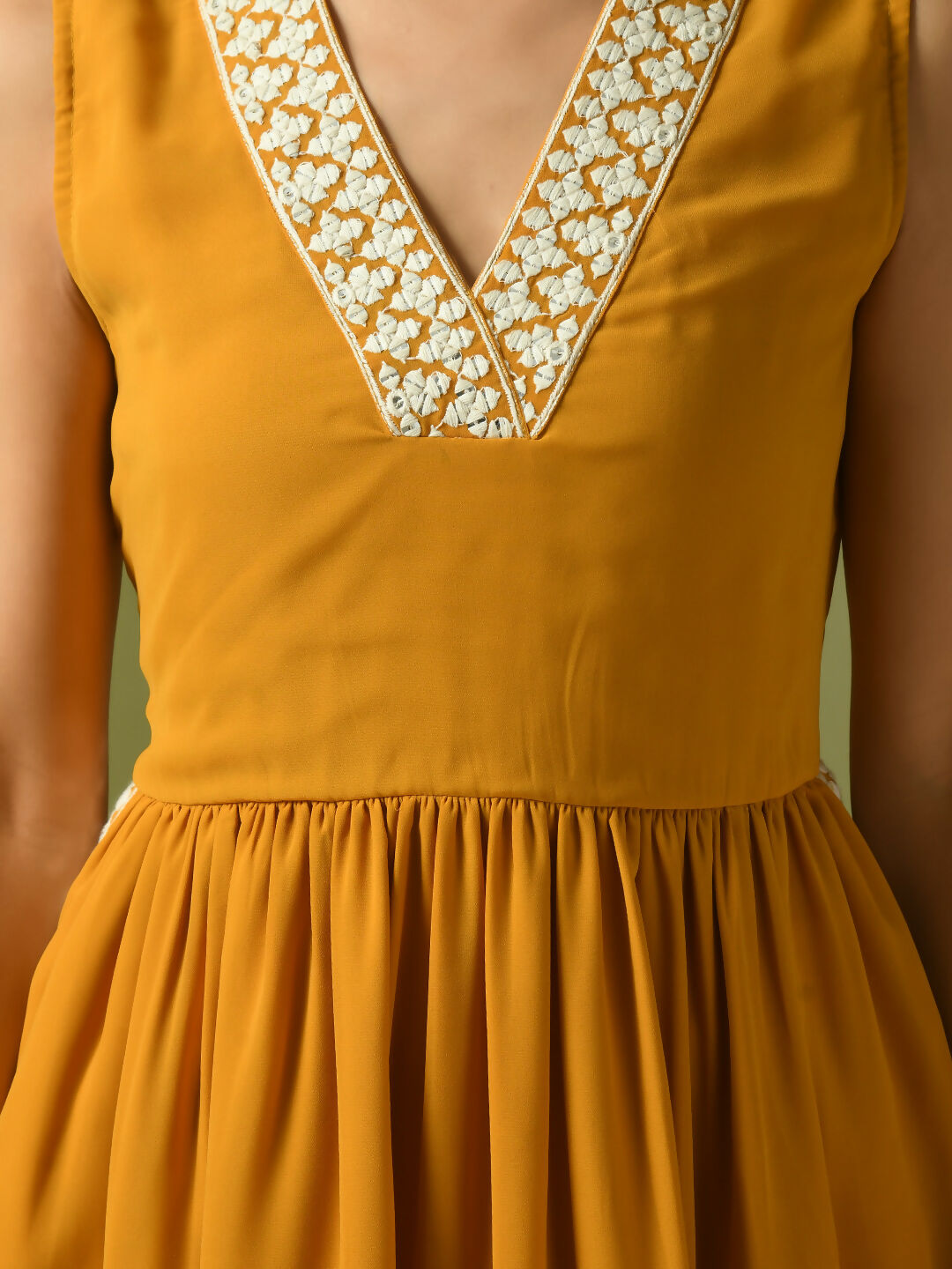 Myshka Women's Yellow Solid Georgette Anarkali Party Kurta Set | Grocsy