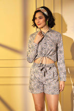 Grey Crepe Floral Printed Top with Matching Shorts Set - Shivani | Grocsy
