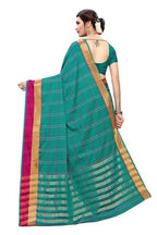 Vamika Rama Cotton Silk Weaving Saree (Rimi Checks Rama) | Grocsy