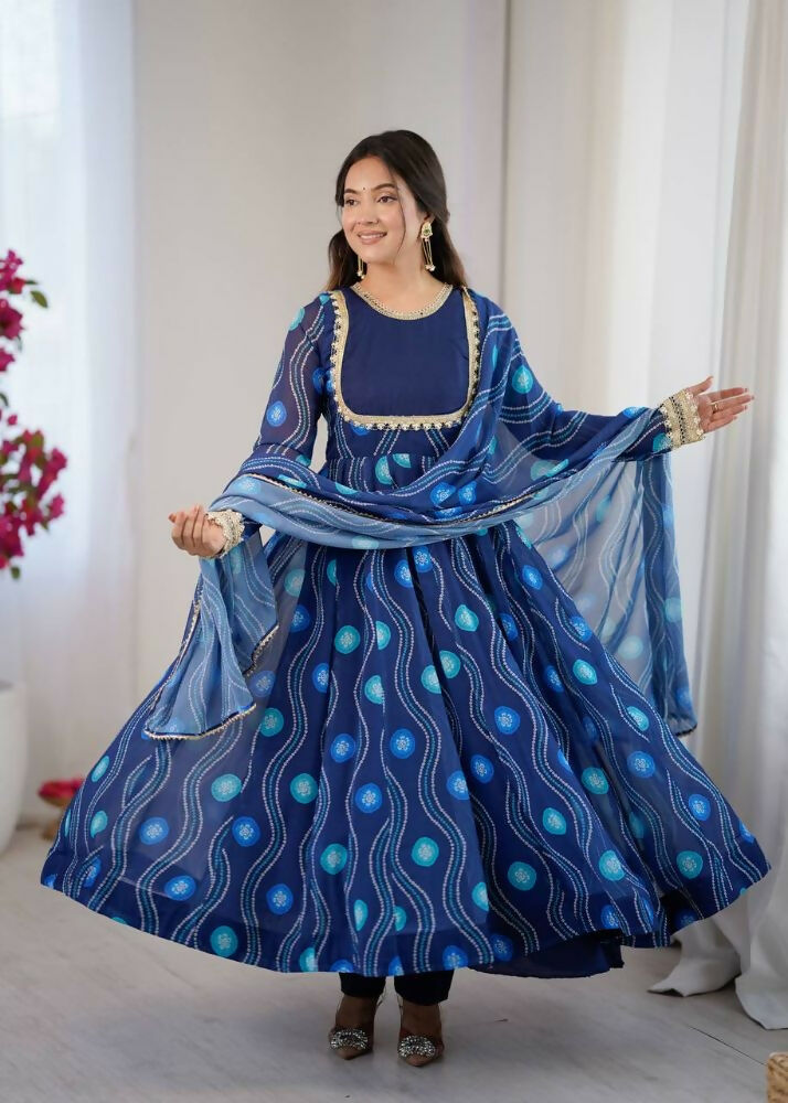 Teeya Creation Blue Faux Georgette Party Wear Digital Print Long Gown | Grocsy