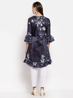 Myshka Women's Black Crep Printed Full Sleeve V Neck Casual Tunic | Grocsy