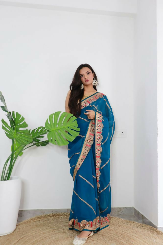 Vamsee Aaradhna Blue Georgette Saree | Grocsy