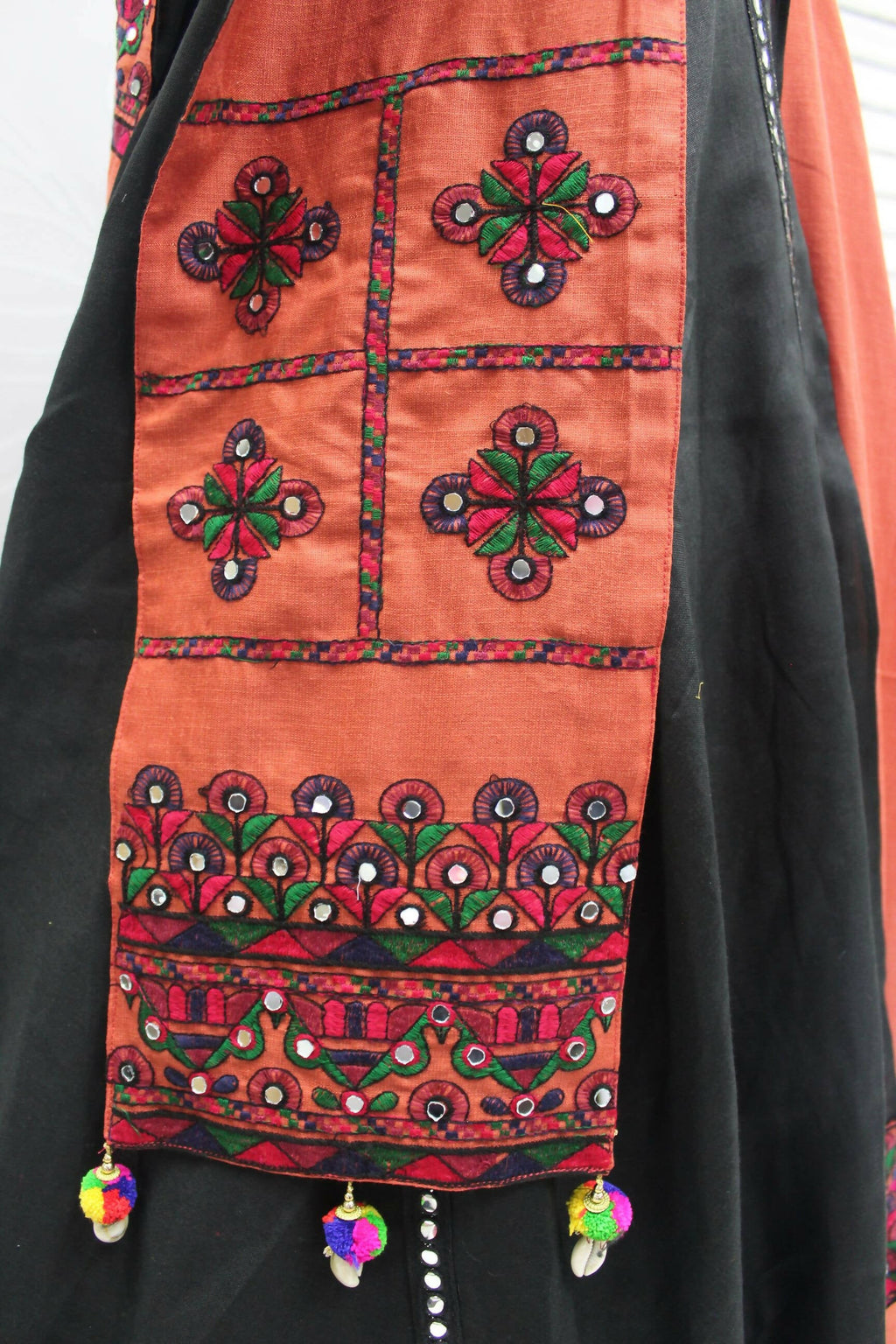 Orange Cotton Thread Embroidered Navratri Lehenga Choli with Dupatta - Raas | Grocsy