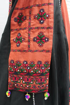 Orange Cotton Thread Embroidered Navratri Lehenga Choli with Dupatta - Raas | Grocsy