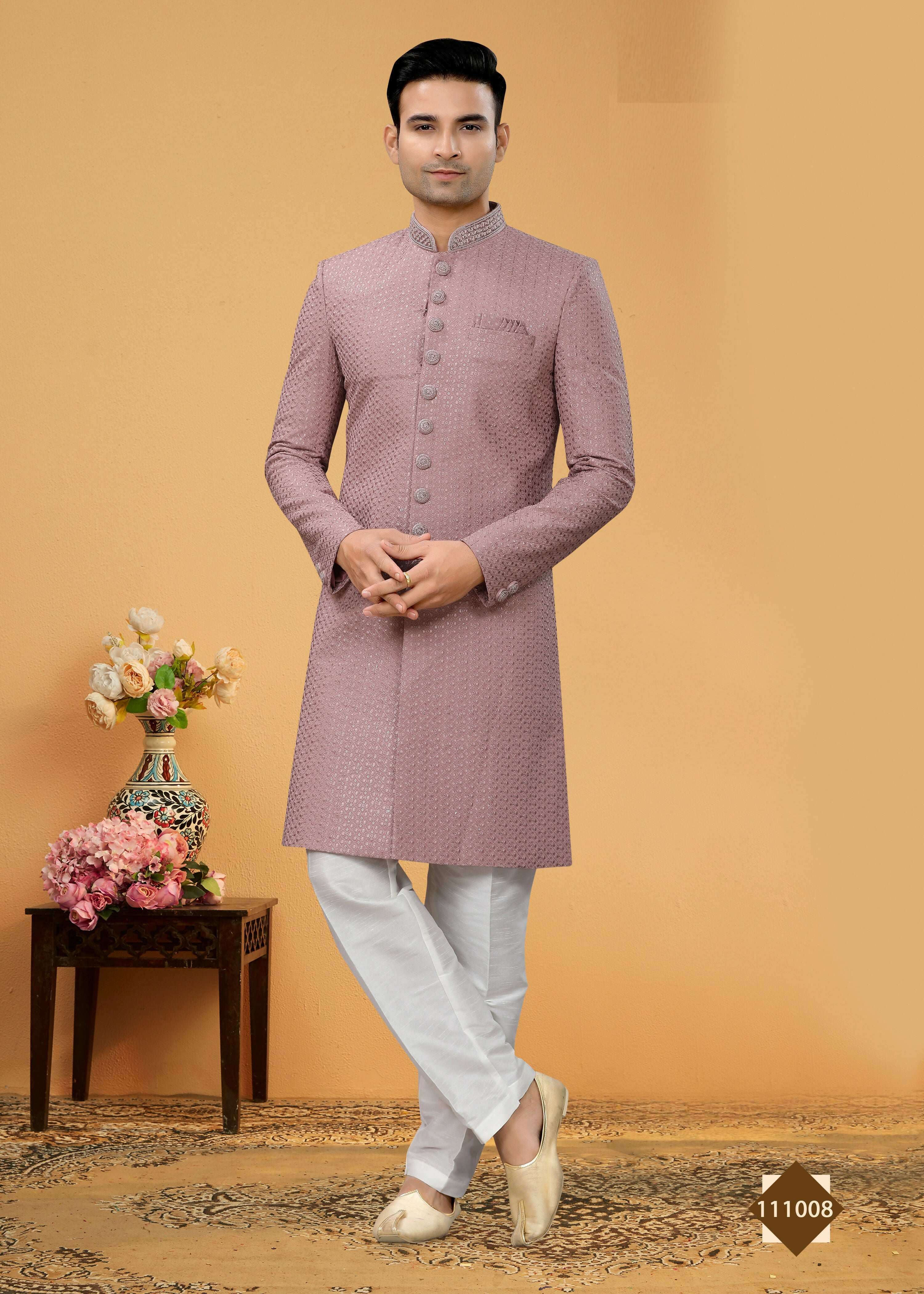 Joban Fashion Men's Light Purple Seltor Plain Kurta Pyjama set | Grocsy
