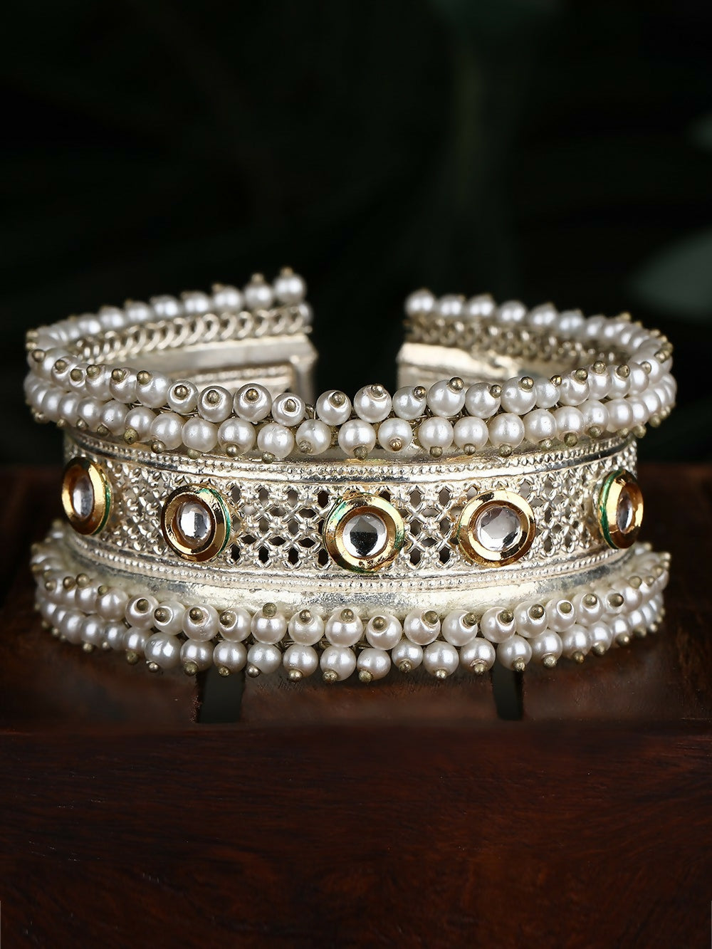 Joban Fashion Women White Beads Style Silver Tone Bangle | Grocsy