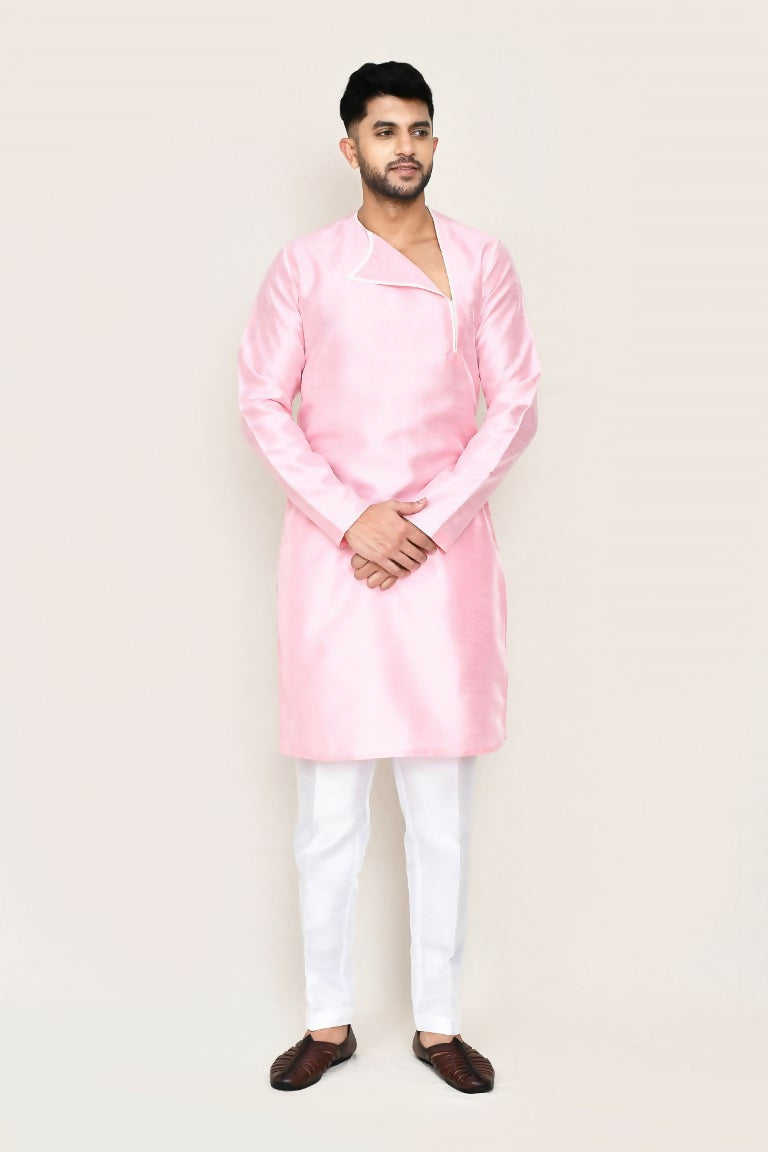 Joban Fashion Pink Colored Art Silk Fabric Kurta With Straight Fit Pant | Grocsy