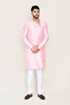 Joban Fashion Pink Colored Art Silk Fabric Kurta With Straight Fit Pant | Grocsy