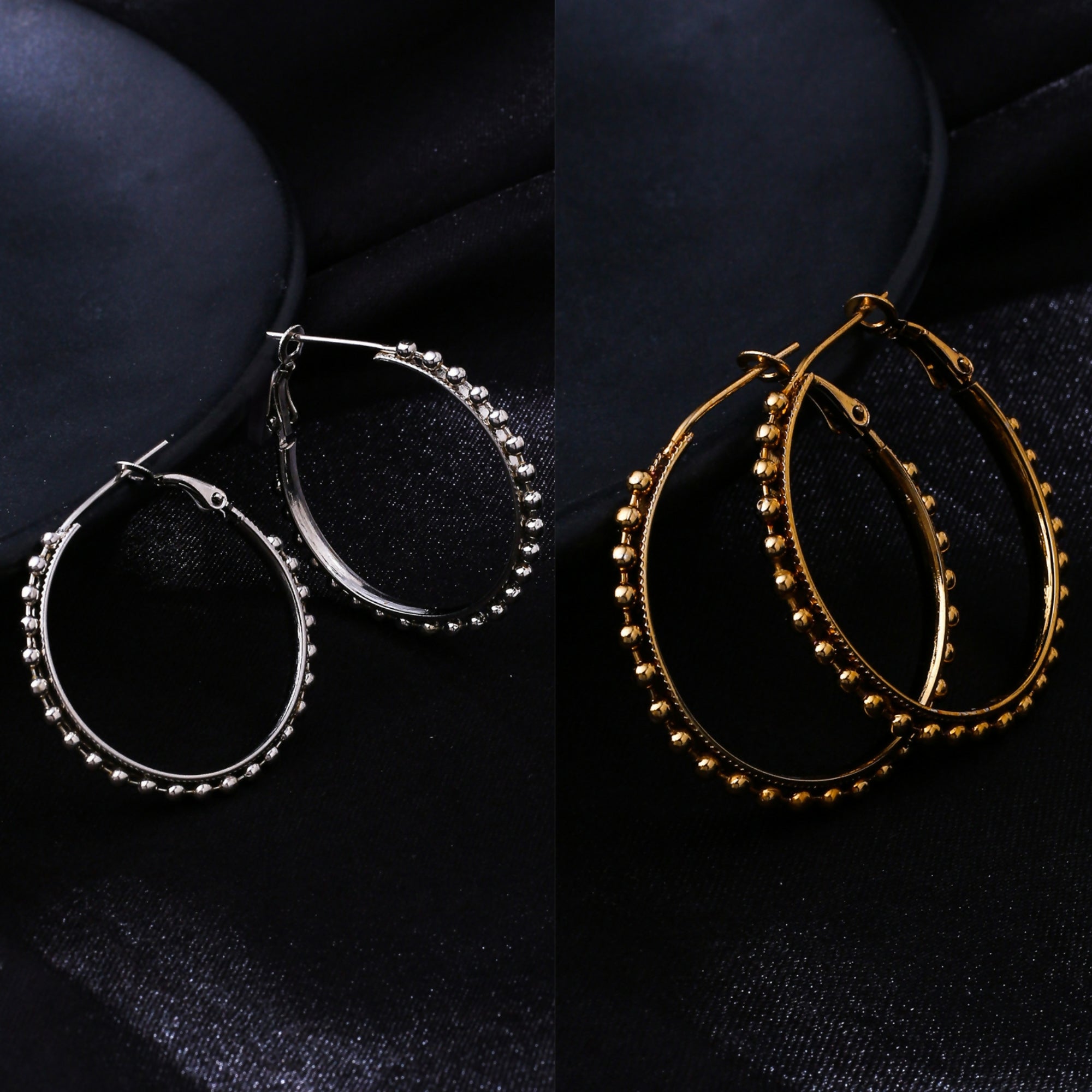 NVR Women's Set of 2 Gold & Silver Beaded Circular Hoop Earrings | Grocsy