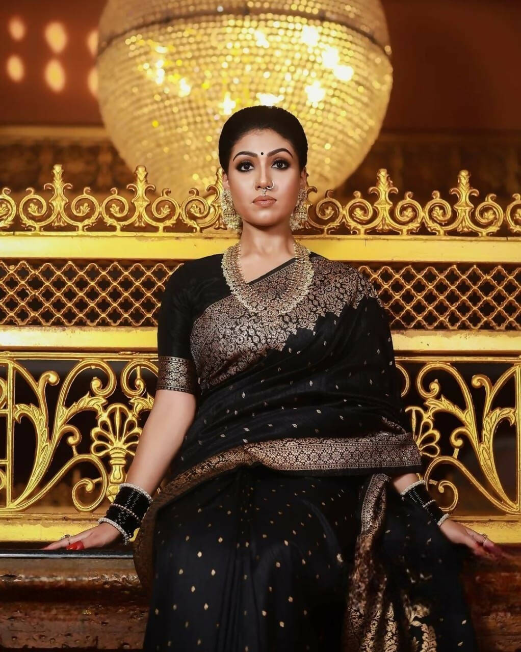 DEIANA'S Beautiful Designer Golden zari Soft Lichi Silk Saree - Black | Grocsy