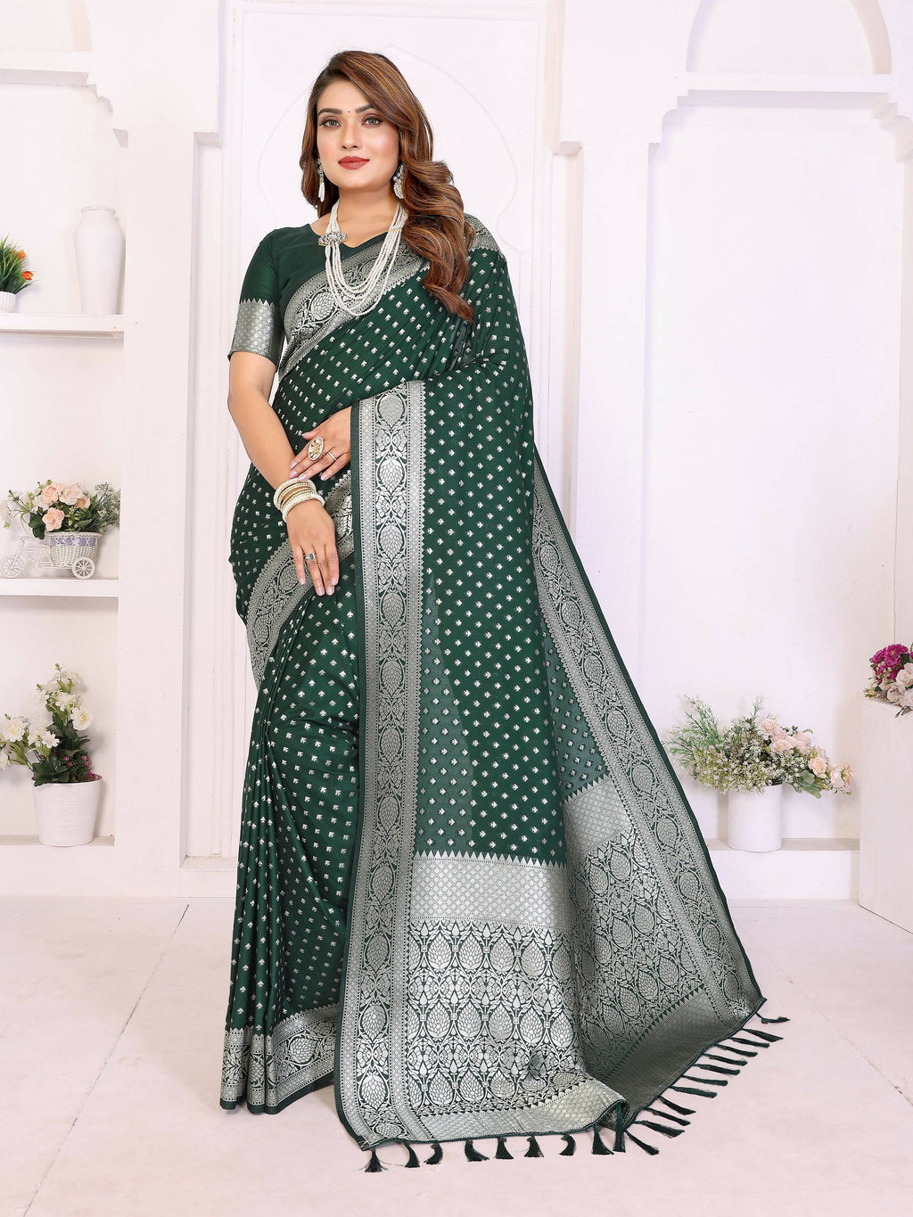 Aastha Fashion Green Georgette Silk Zari Weaving Saree | Grocsy