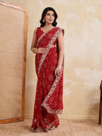Teeya Creation New Trendy Leheriya Bandhani Georgette Saree For Daily Wear -Red | Grocsy