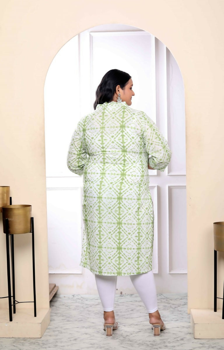 Miravan Women's Plus Size White And Green Tie Dye Cotton Kurti | Grocsy