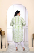 Miravan Women's Plus Size White And Green Tie Dye Cotton Kurti | Grocsy