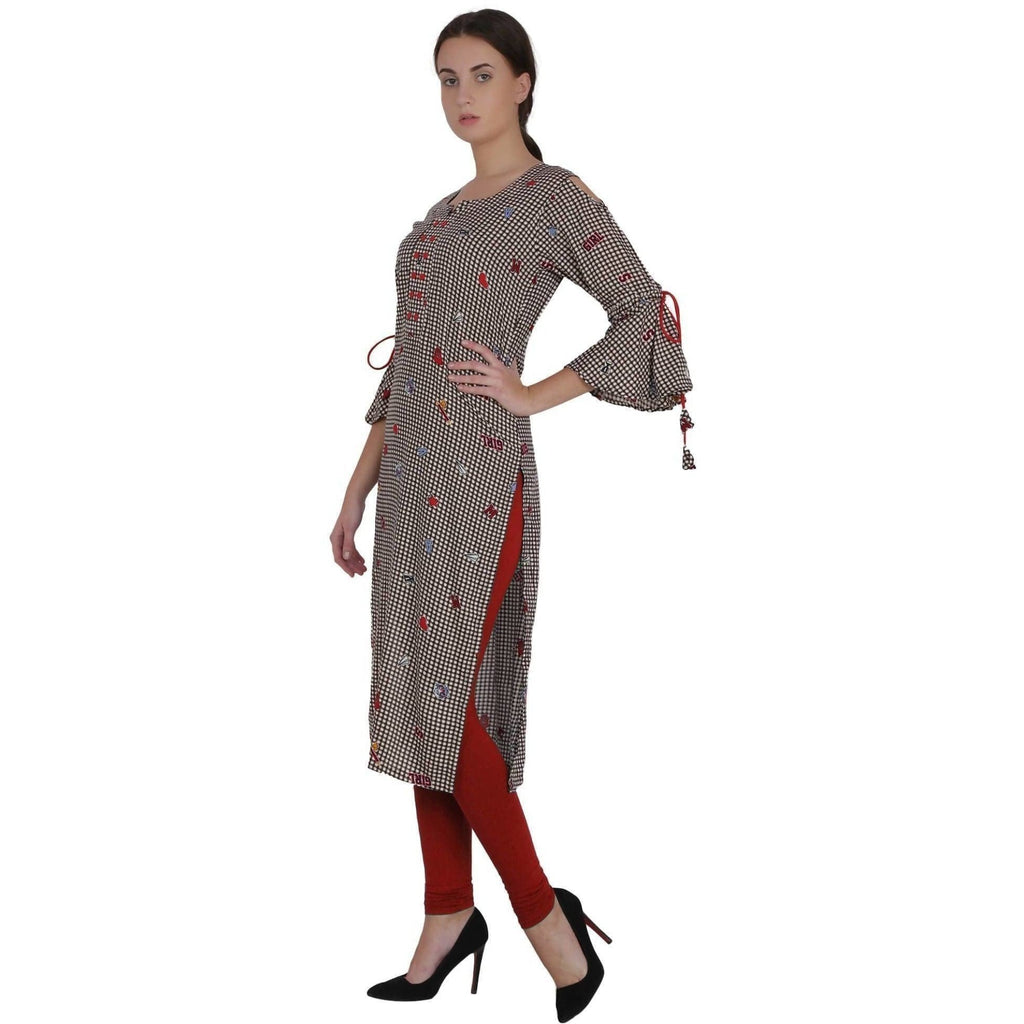 Kanoor Garments Women's Brown Rayon Straight Kurti | Grocsy