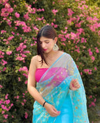 Vamsee Maya Jal Blue Organza Saree | Grocsy