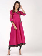 Aniyah Cotton Block Print Angrakha Kurta In Magenta (AN-148K) | Grocsy