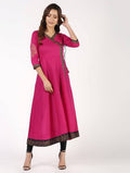 Aniyah Cotton Block Print Angrakha Kurta In Magenta (AN-148K) | Grocsy