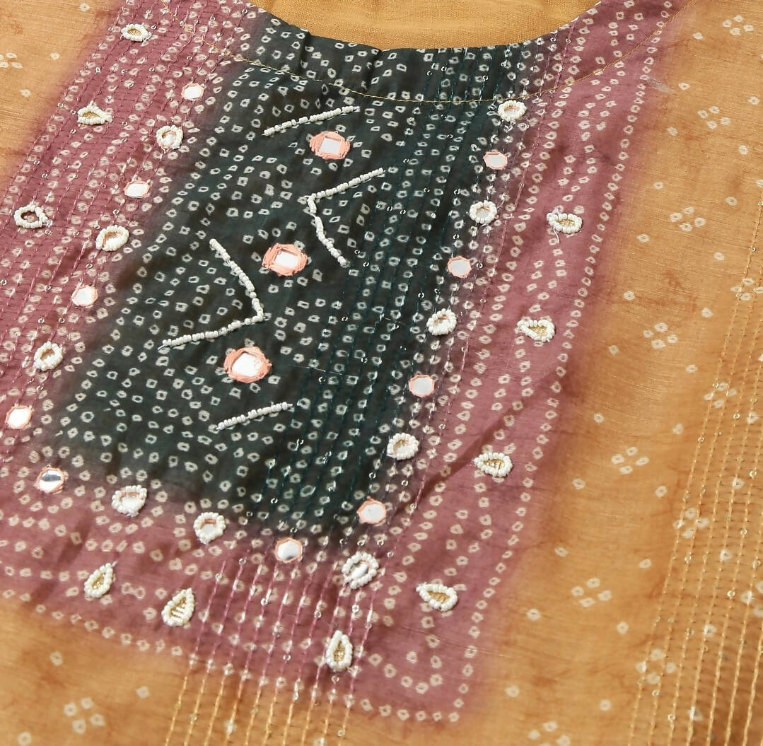 Orange Chinon Digital Printed With Hand Work Kurta - Himanshi | Grocsy