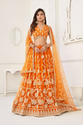 Eilara Women'S Orange Butterfly Net With Sequins And Embroidery Work Lehenga Choli For Wedding | Grocsy