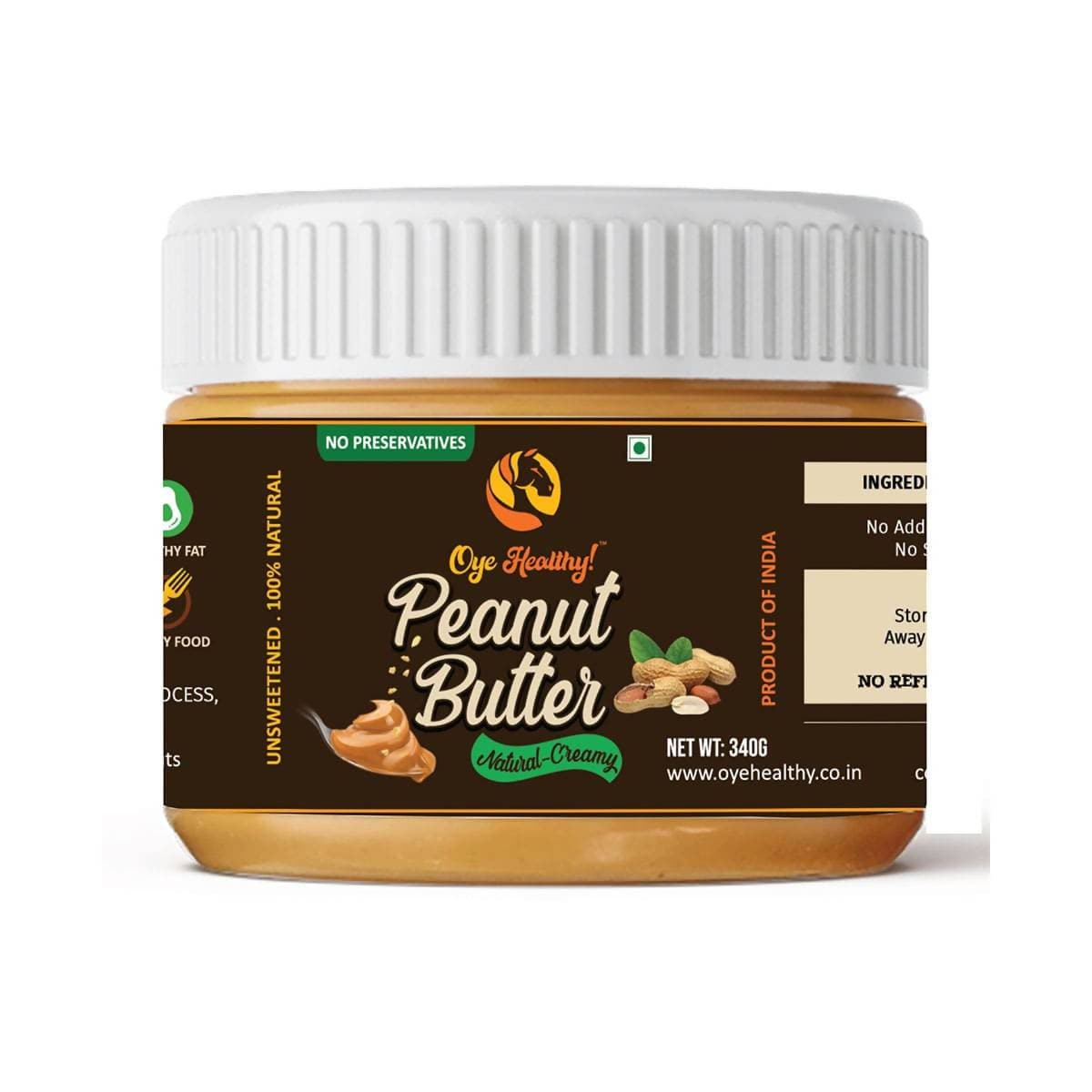 Oye Healthy! Peanut Butter Natural Creamy - Combo Pack of 2 ( 850gm + 340gm ) | Grocsy