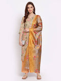 Myshka Women's Multi Solid Cotton Blend 3/4 Sleeve Round Neck Casual Kurta Pant Dupatta Set | Grocsy