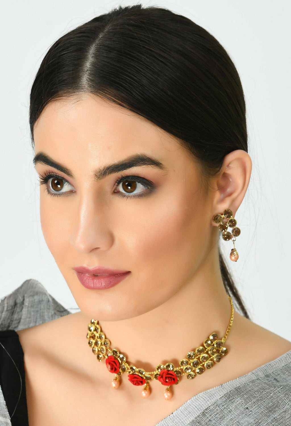 Mominos Fashion Johar Kamal Gold-Polished Brass Finish Stone/Pearls Choker For Women (Golden) | Grocsy